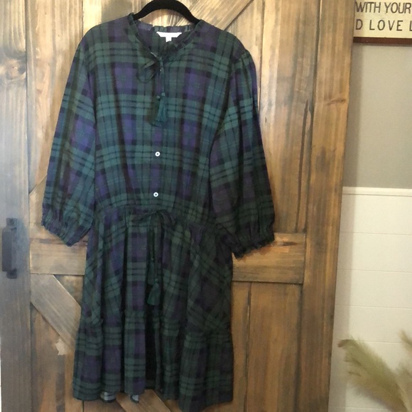 NWT Simply Southern Green & Navy Tartan Plaid Dress in Large - Picture 2 of 7